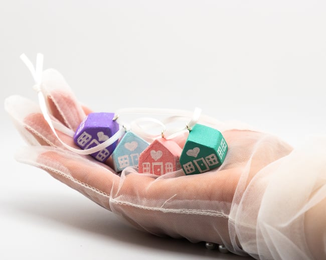 Set of Four Tiny Wood Gingerbread House Ornaments