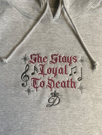 Image 4 of “She Stays Loyal To Death” Hoodie with stars & music notes embroidered (on center of chest)