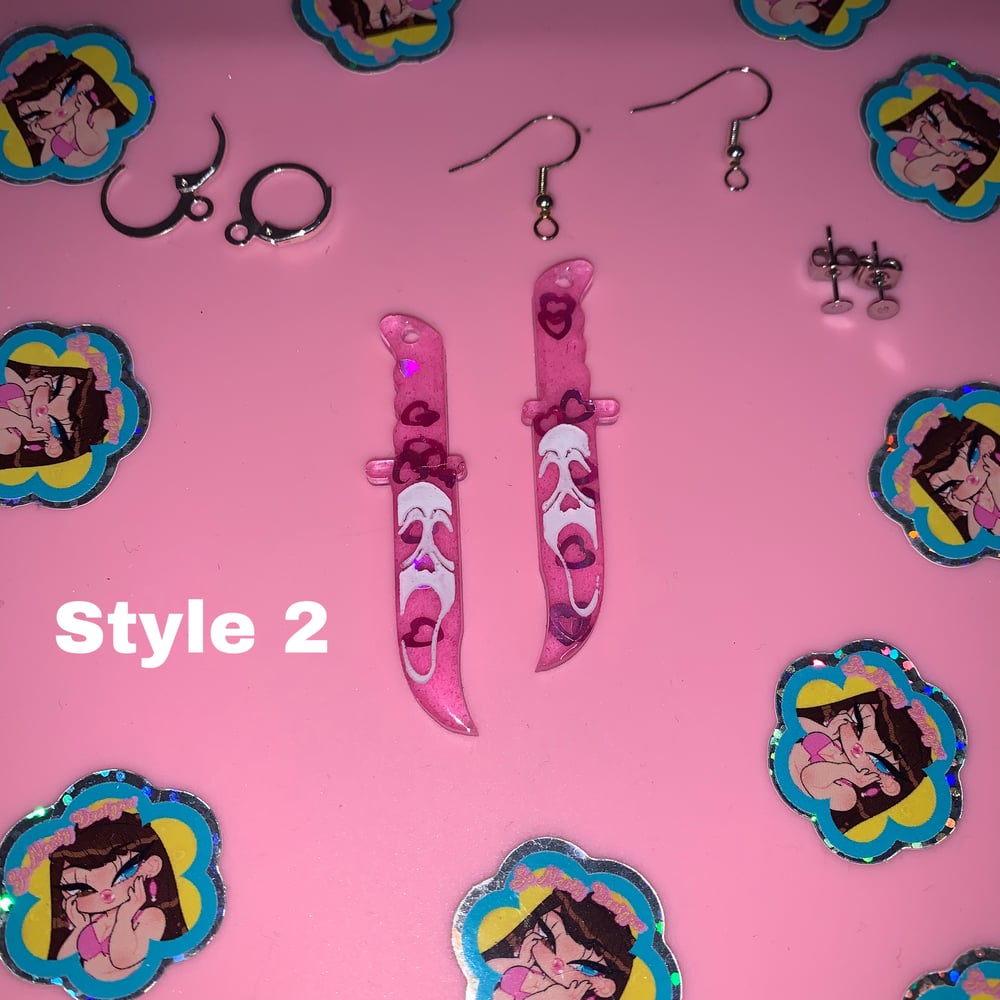 Image of Horror Movie Pink Holo Heart Earrings