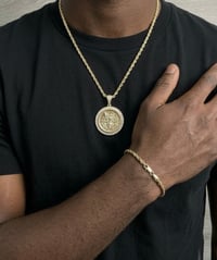 Image 1 of 50 Pesos Coin Pendant Rope Chain Set 4mm 22” Necklace & 8” Bracelet | Iced Coin Pendant 