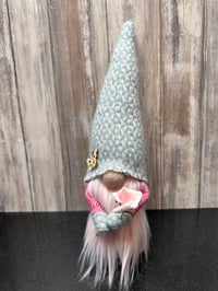 Image 1 of Lambswool blue & pink wee rose gnome