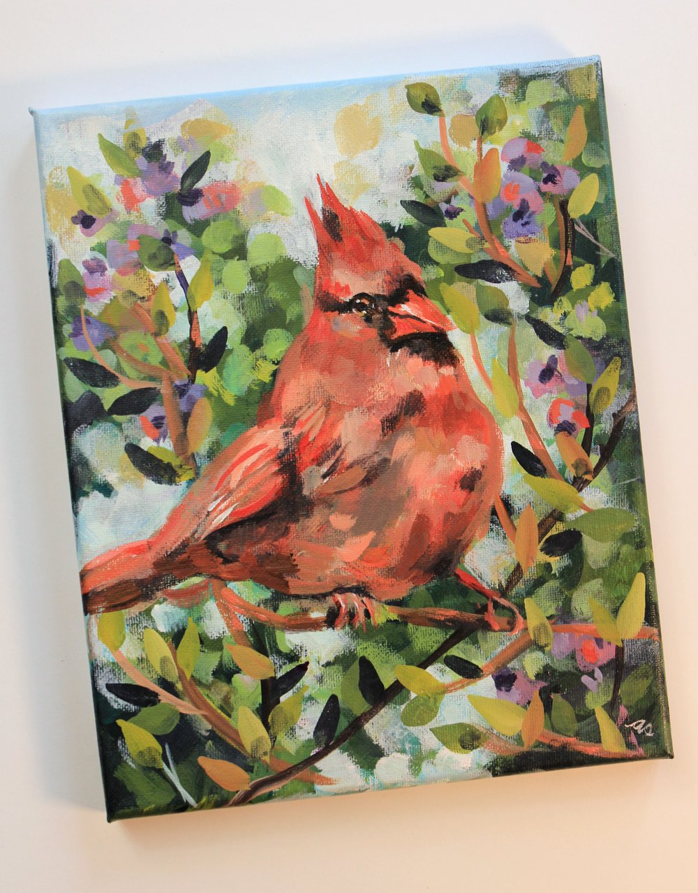Berry the Cardinal - bird painting on canvas