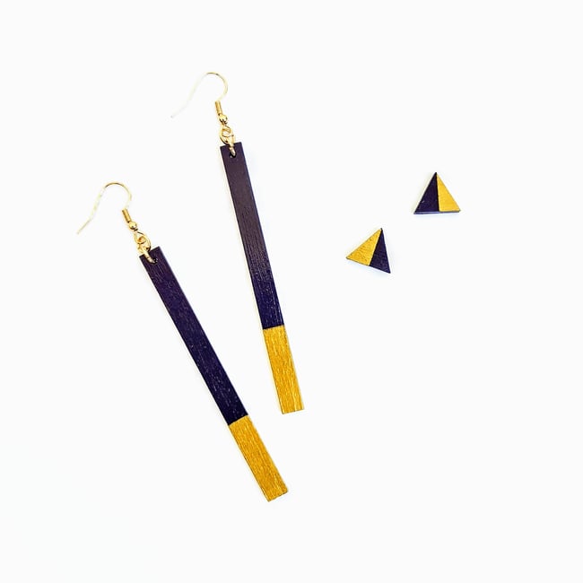 Gold Dipped Noir Wood Earrings