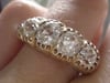 Early Victorian 18ct yellow gold old cut diamond 2.60-2.80ct 5 stone ring