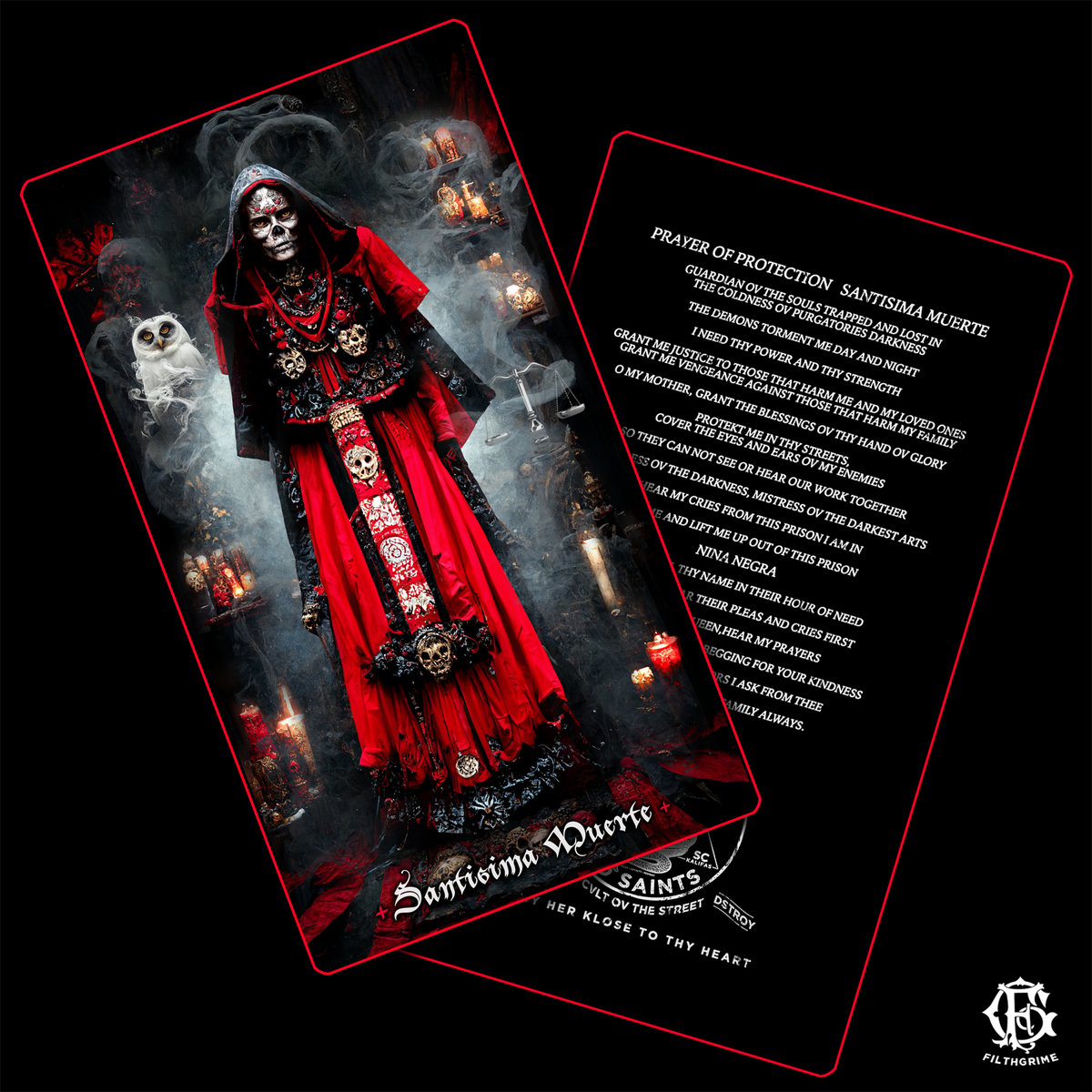 Red Santa Muerte Prayercard Serpentsxsaints