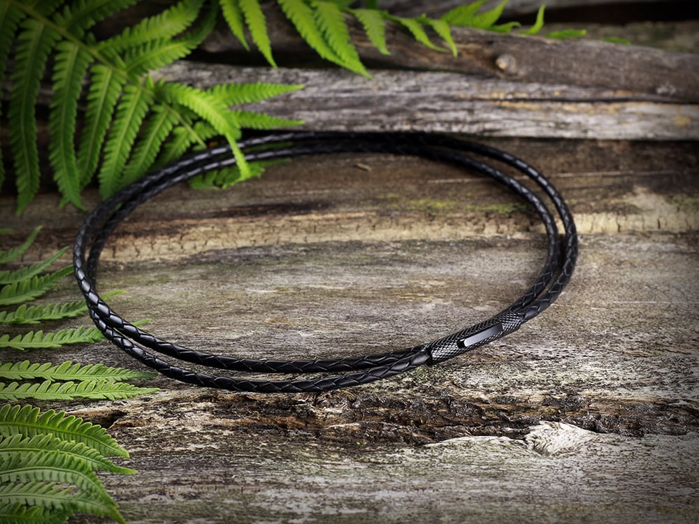 Black Braided Leather Bolo Cord Necklace