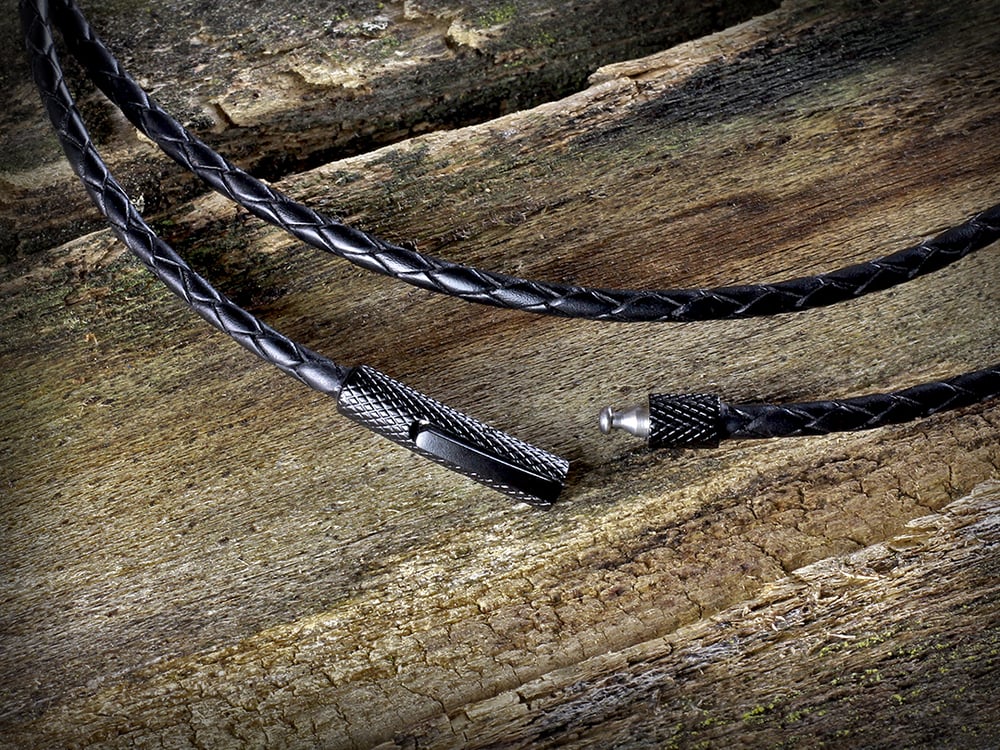 Black Braided Leather Bolo Cord Necklace