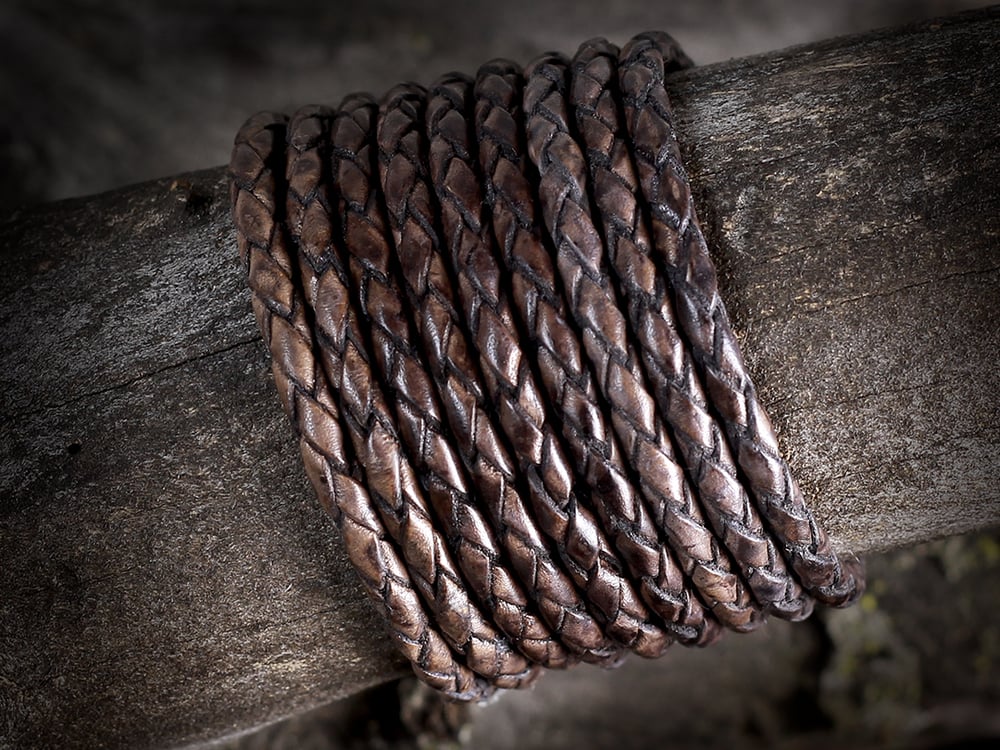 Distressed Grey Braided Leather Bolo Cord Necklace