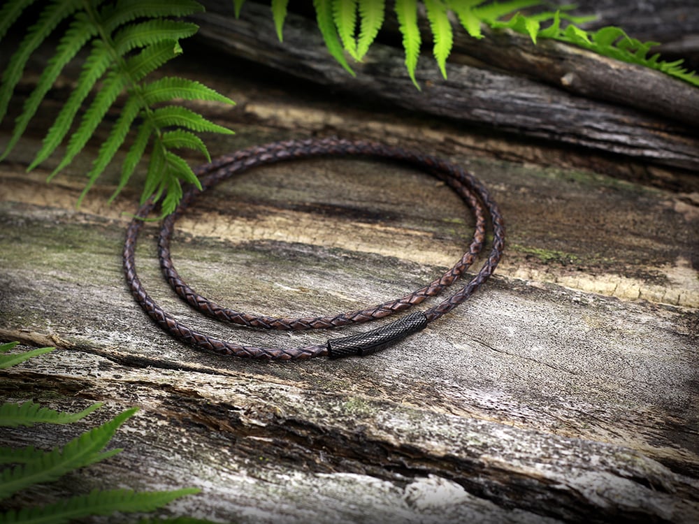 Distressed Grey Braided Leather Bolo Cord Necklace