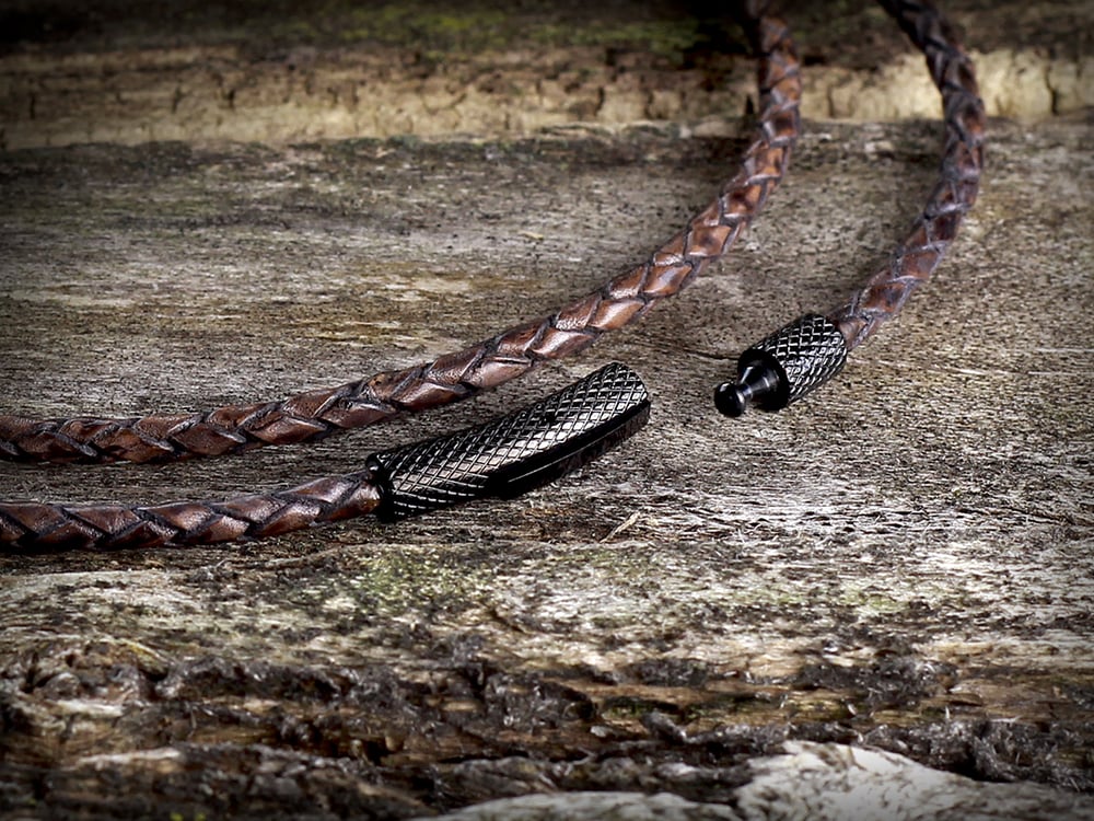 Distressed Grey Braided Leather Bolo Cord Necklace