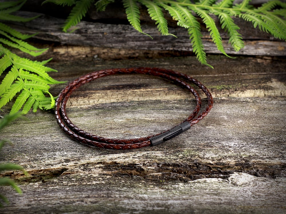 Mahogany Braided Leather Bolo Cord Necklace