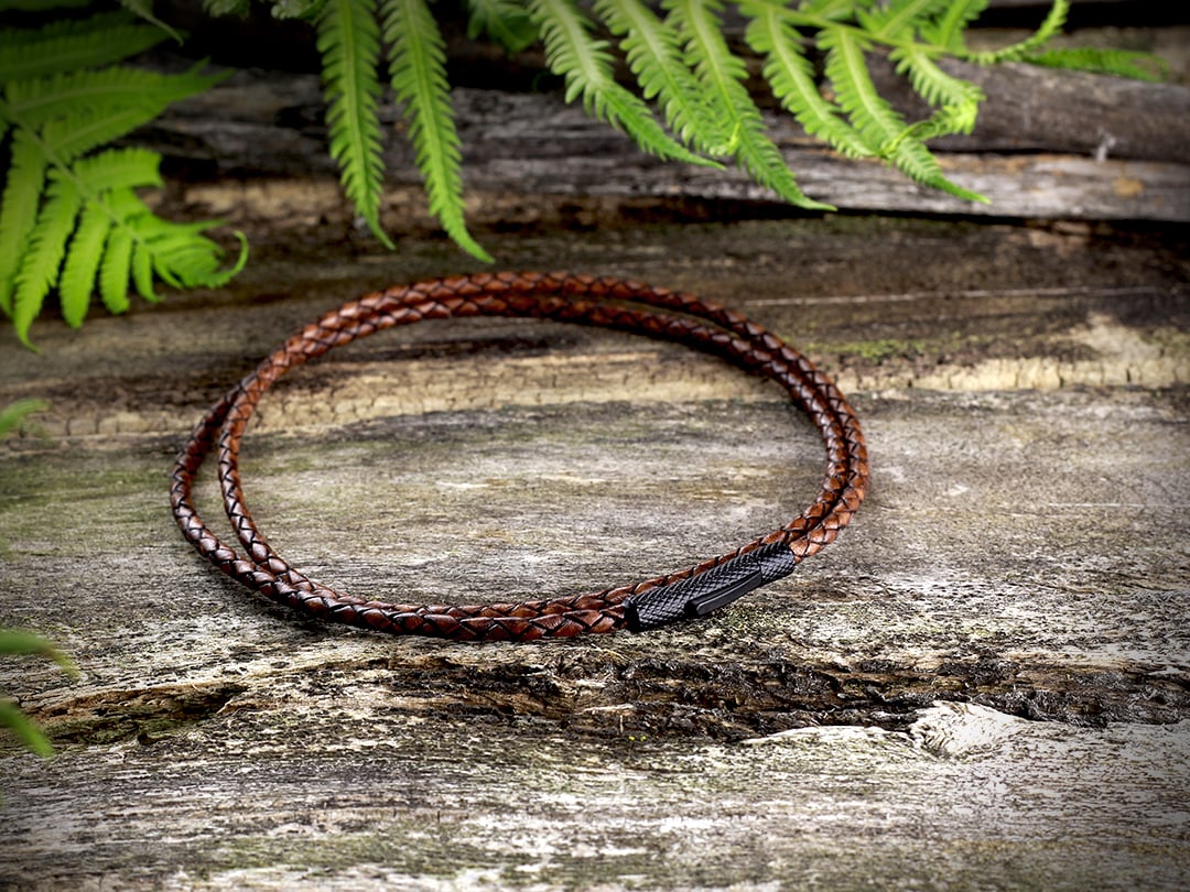 Mahogany Braided Leather Bolo Cord Necklace