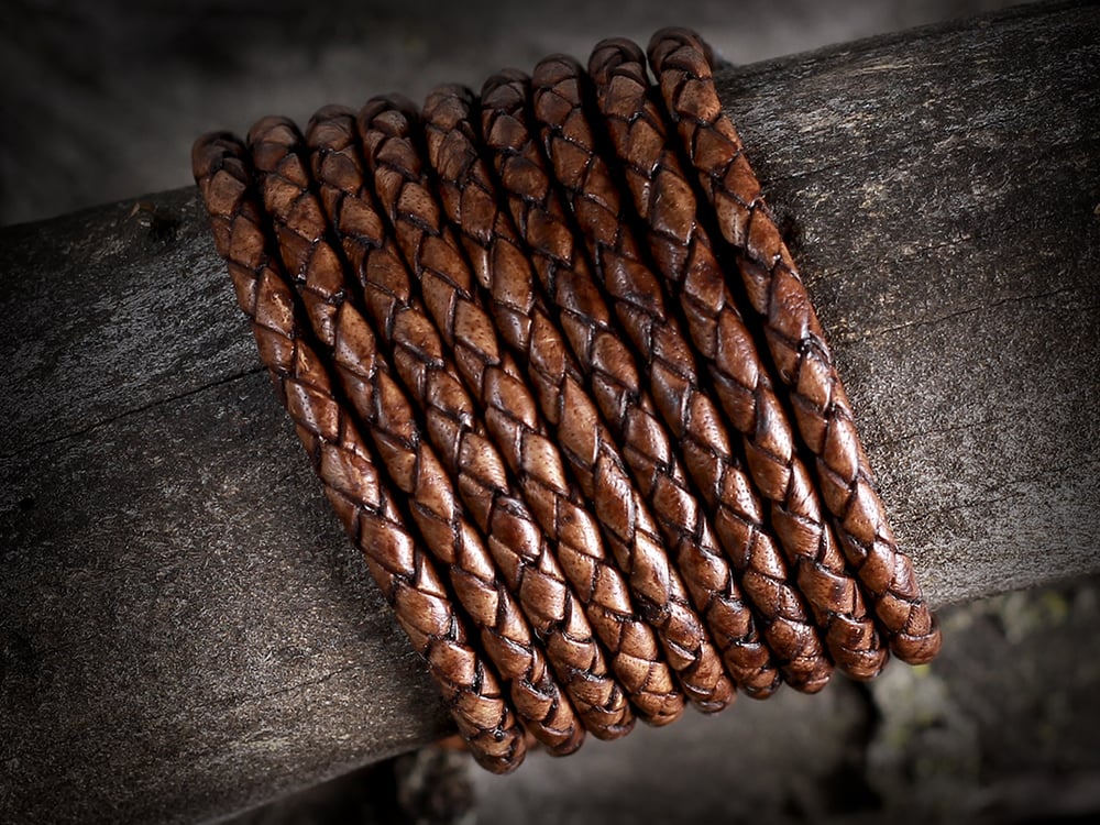 Vintage Brown Braided Leather Bolo Cord Necklace