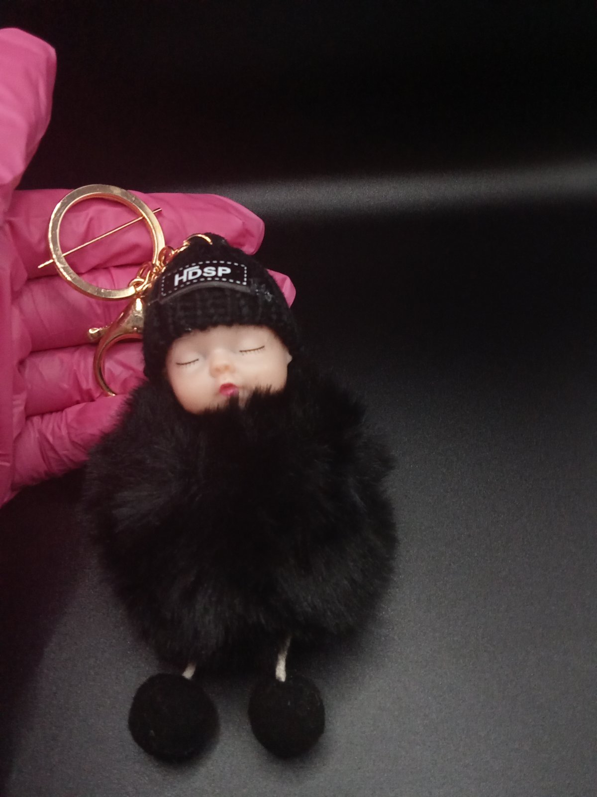 Sleeping baby doll keychain sale pom pom