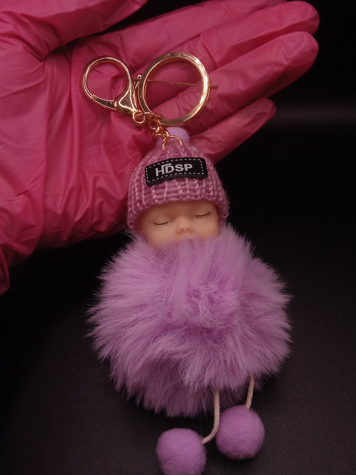 Sleeping baby doll on sale keychain pom pom