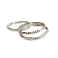 Image 1 of All Three Silver Stackable Rings, Sterling Silver, Rope, Birch, Hiking Hills and Valleys