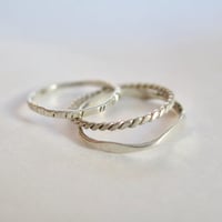 Image 2 of All Three Silver Stackable Rings, Sterling Silver, Rope, Birch, Hiking Hills and Valleys