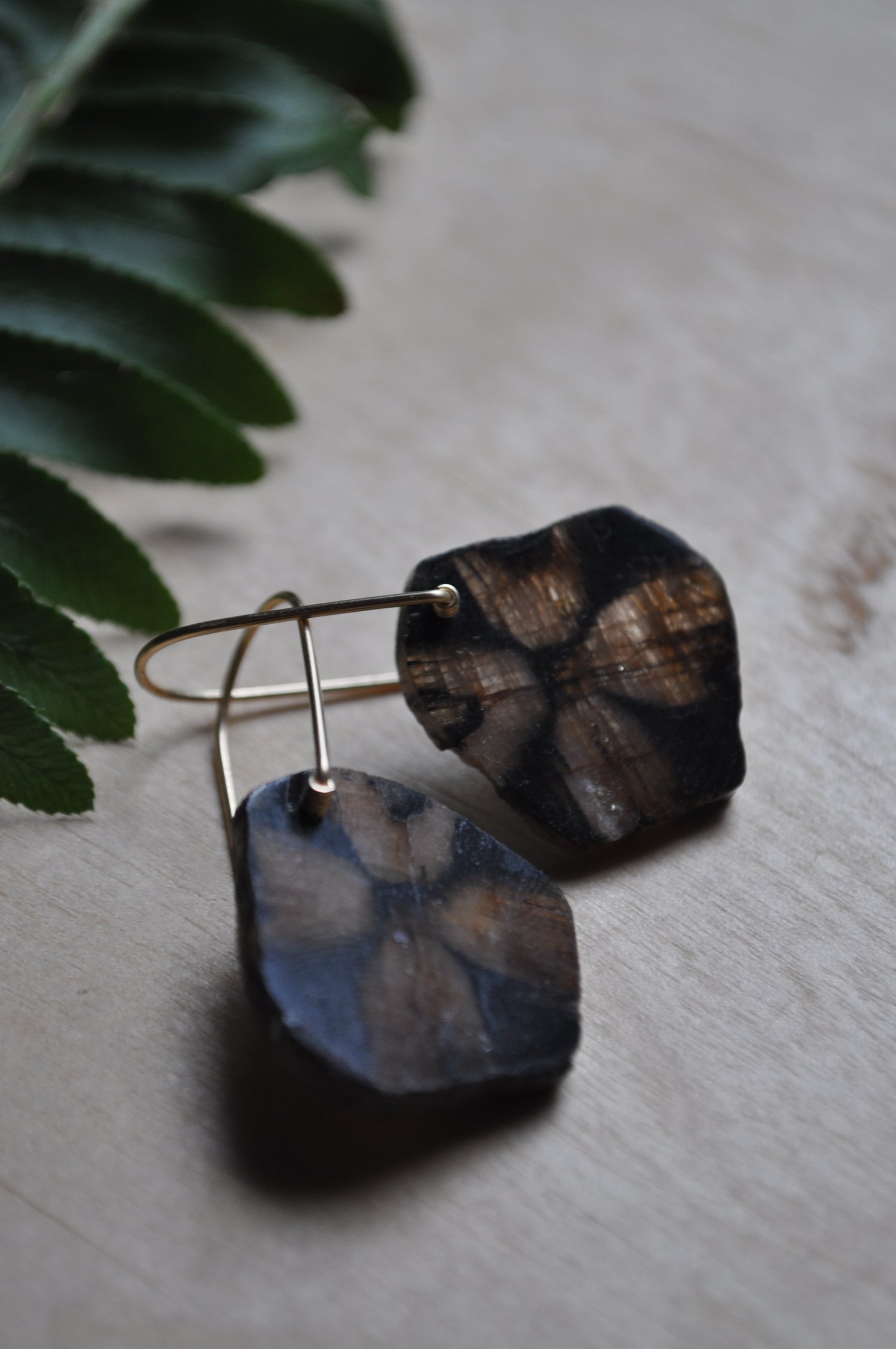 Image of OOAK Chiastolite Dangles on Gold Fill