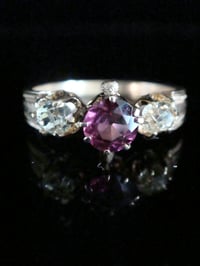 Image 2 of VICTORIAN 18CT RUBY AND OLD CUT DIAMOND 3 STONE RING NICE DETAIL