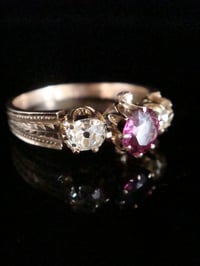 Image 1 of VICTORIAN 18CT RUBY AND OLD CUT DIAMOND 3 STONE RING NICE DETAIL