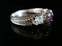 Image 4 of VICTORIAN 18CT RUBY AND OLD CUT DIAMOND 3 STONE RING NICE DETAIL