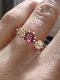 Image 5 of VICTORIAN 18CT RUBY AND OLD CUT DIAMOND 3 STONE RING NICE DETAIL