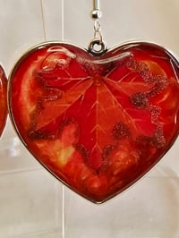 Image 3 of Handcrafted Resin Autumn Maple Leaf Heart Shaped Earrings 