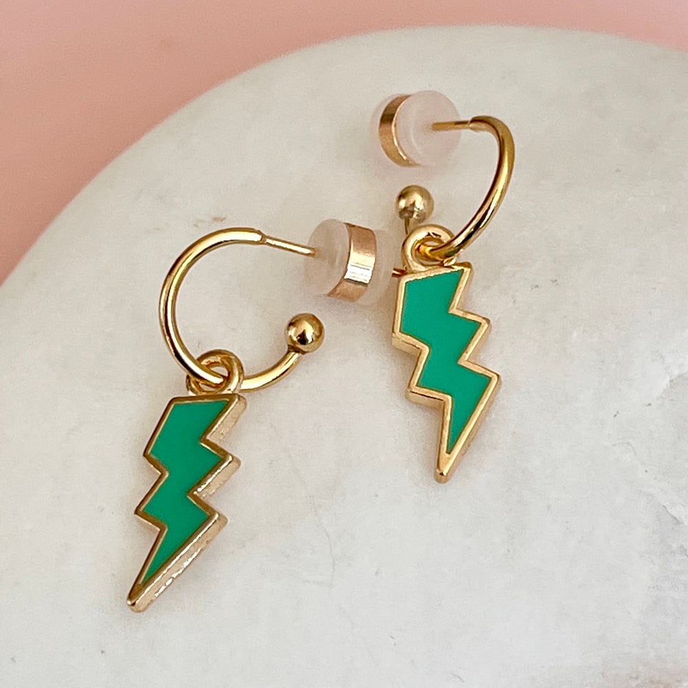 Image of Half Hoops Lightning Bolts - Bright Aqua