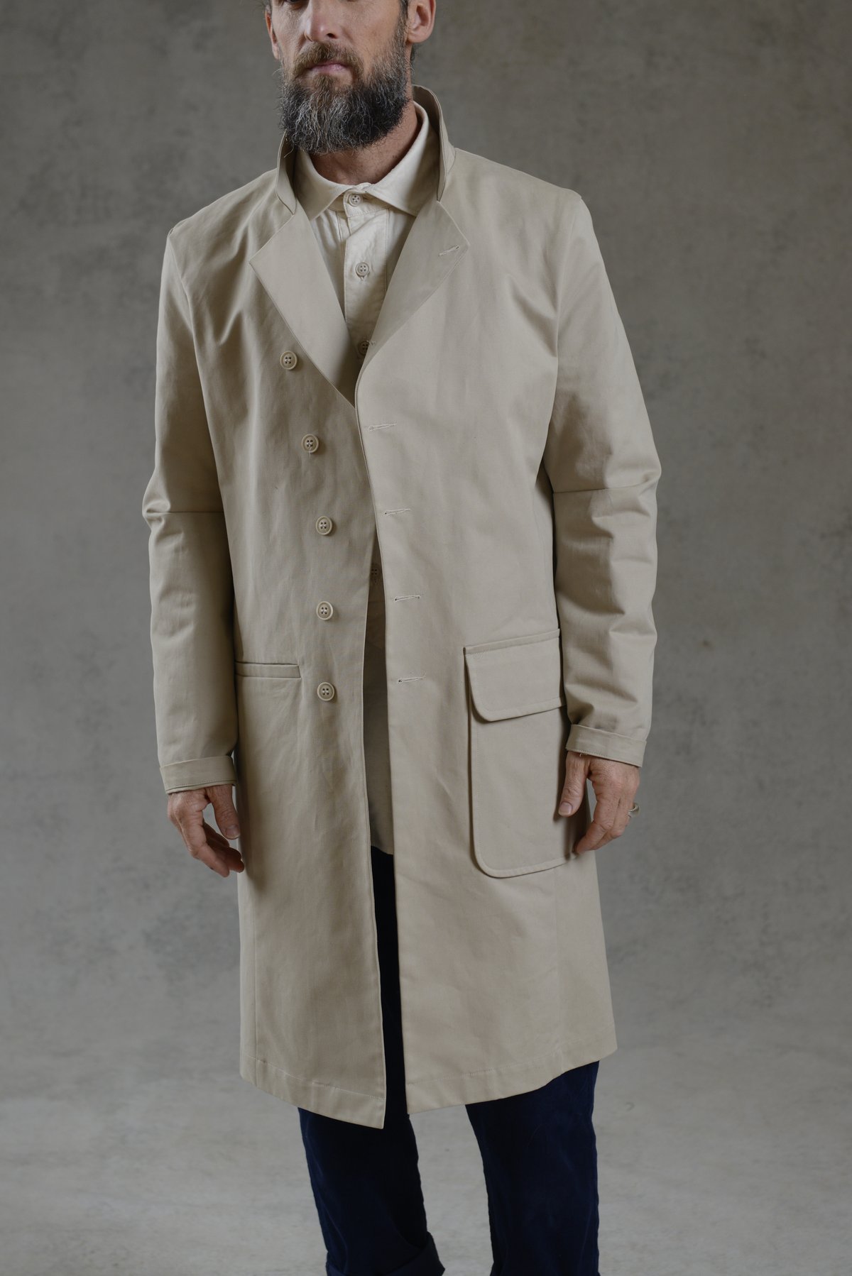 EAST END UNLINED COAT in Tennyson cotton STONE £390.00 | Workhouse England