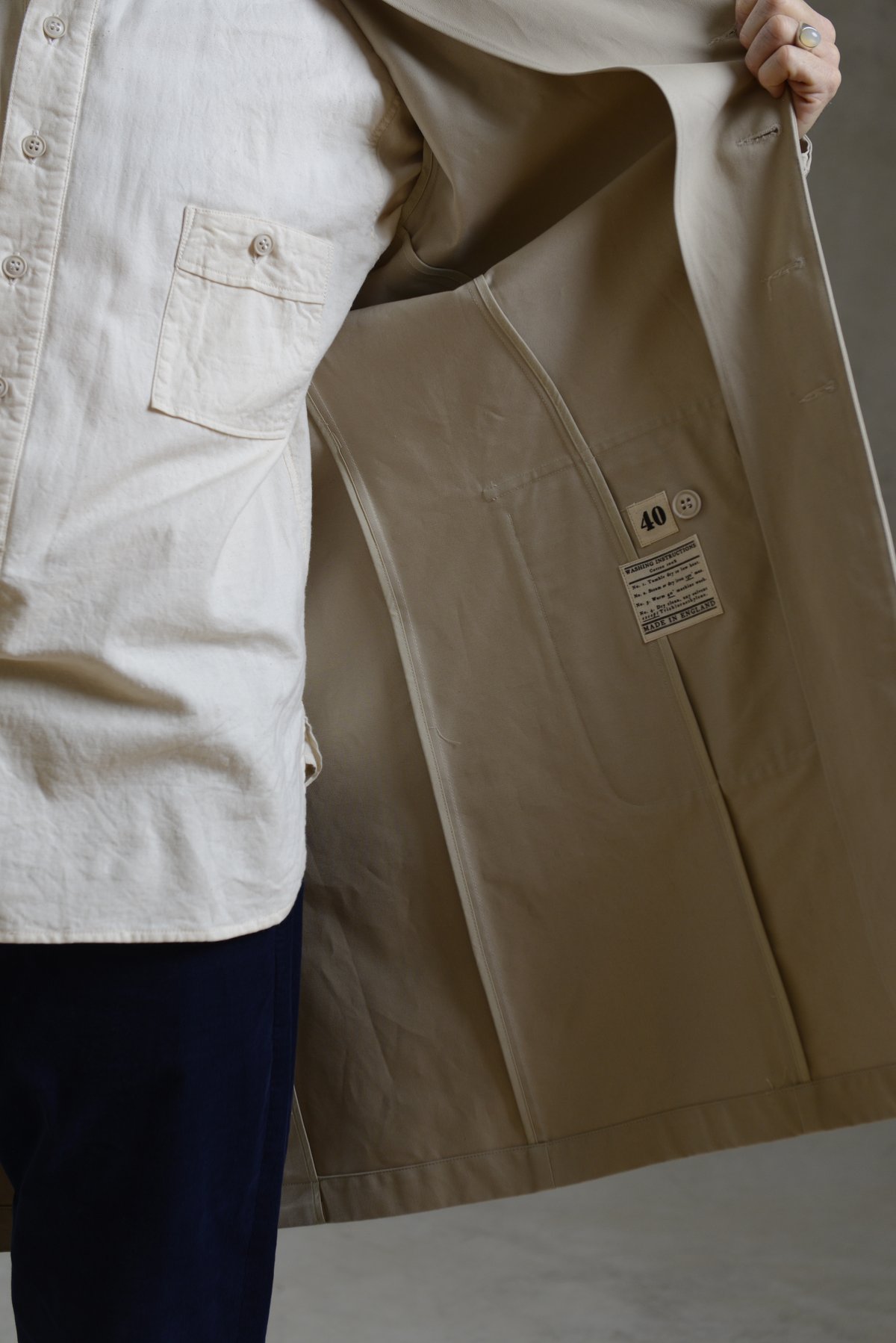 EAST END UNLINED COAT in Tennyson cotton STONE £390.00 Workhouse England