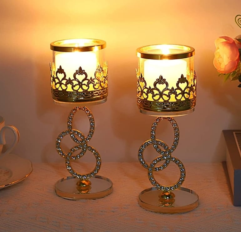 Crystal Pillar Candle Holders Glass Tealight Candle Holders set of 2