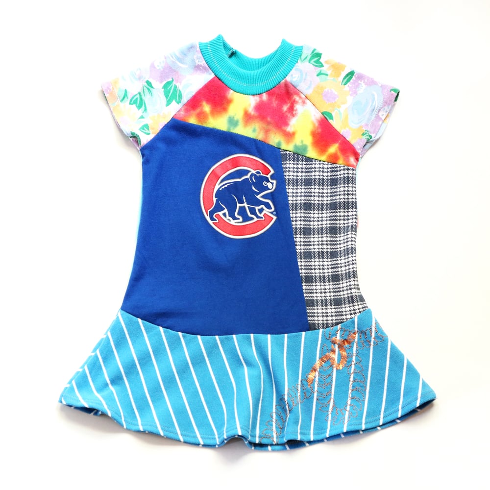 Image of cubbies tiedye floral plaid stripe 3T courtneycourtney dress cubs chicago short sleeve