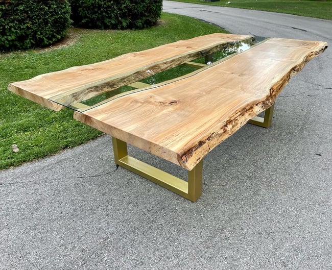 Custom Spalted Maple and Clear Glass Dining Table