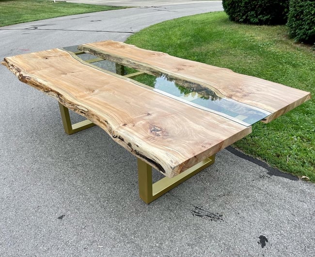 Custom Spalted Maple and Clear Glass Dining Table