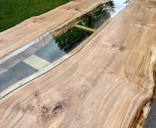 Custom Spalted Maple and Clear Glass Dining Table