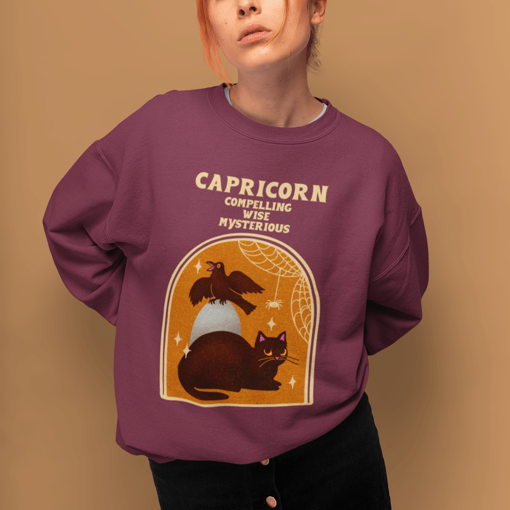 Image of SPOOKY CAT ASTROLOGY CREWNECK - BERRY