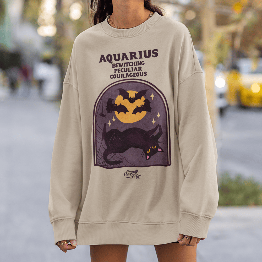 Image of SPOOKY CAT ASTROLOGY CREWNECK - LIGHT