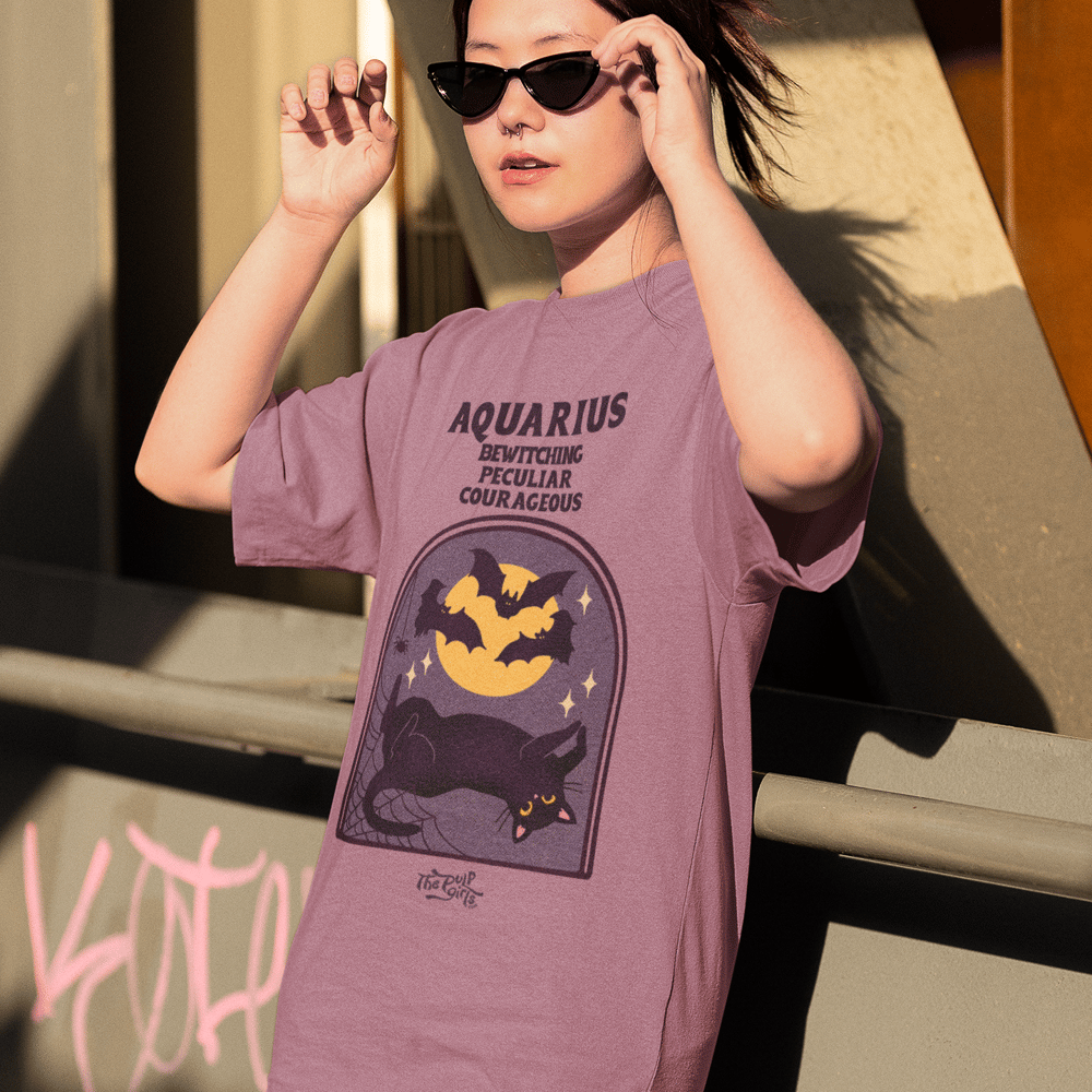 Image of SPOOKY CAT ASTROLOGY TEE - HEATHER PINK