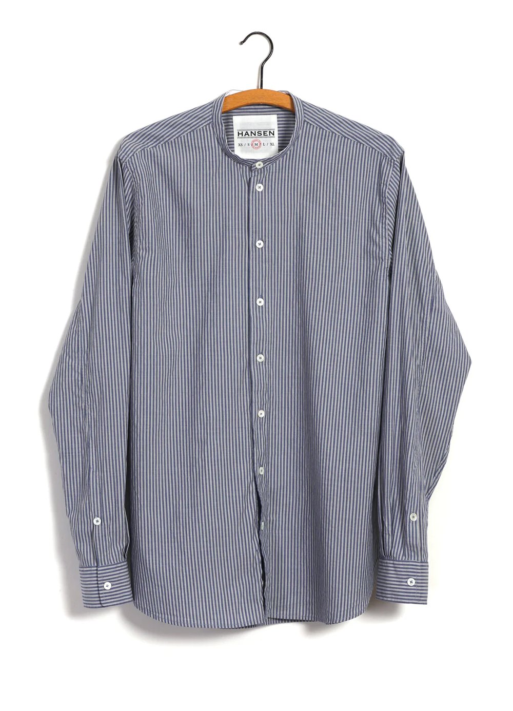 Hansen Garments ANTE | Collarless Shirt | small blue stripes