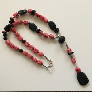 Image of Dolman Tunic with Coral/Lava rock Necklace "Gentle Strength"