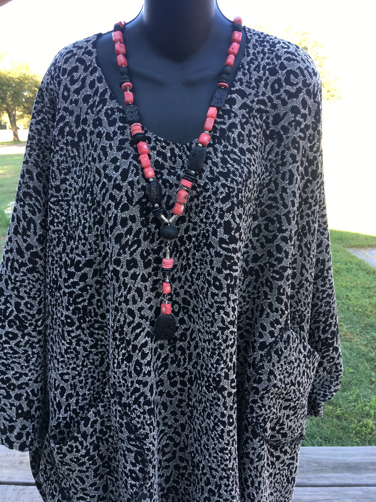 Image of Dolman Tunic with Coral/Lava rock Necklace "Gentle Strength"