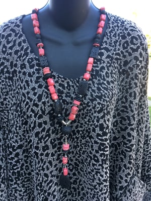 Image of Dolman Tunic with Coral/Lava rock Necklace "Gentle Strength"