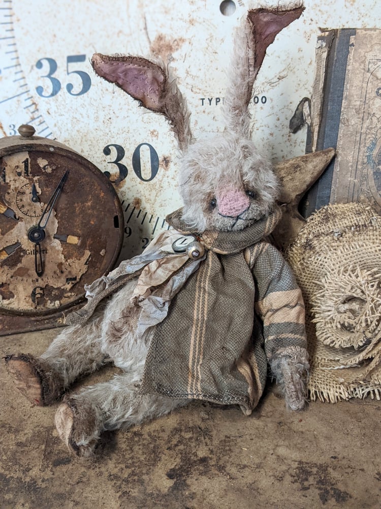 Image of Lapin (french for Rabbit) - 11" Cream Mohair Rabbit  French Ticking Coat by WHendi's Bears