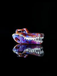 Image 2 of Mini amber purple alligator skull pendant. (Smallest to date)