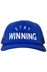 Image 1 of Stay Winning Fortune Frogs Blue Trucker Hat