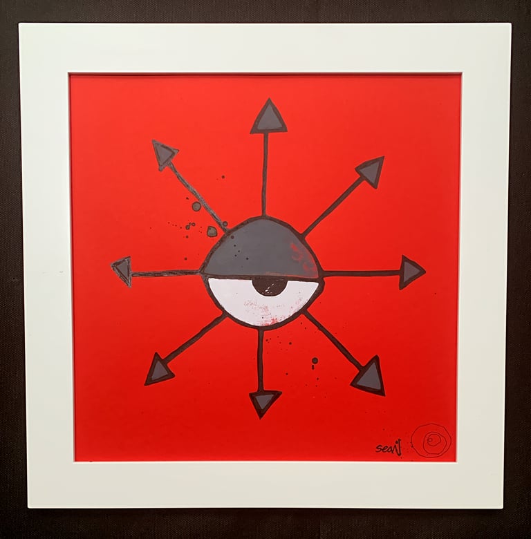 chaos eye (original painting) large 13x13 FRAMED white V4