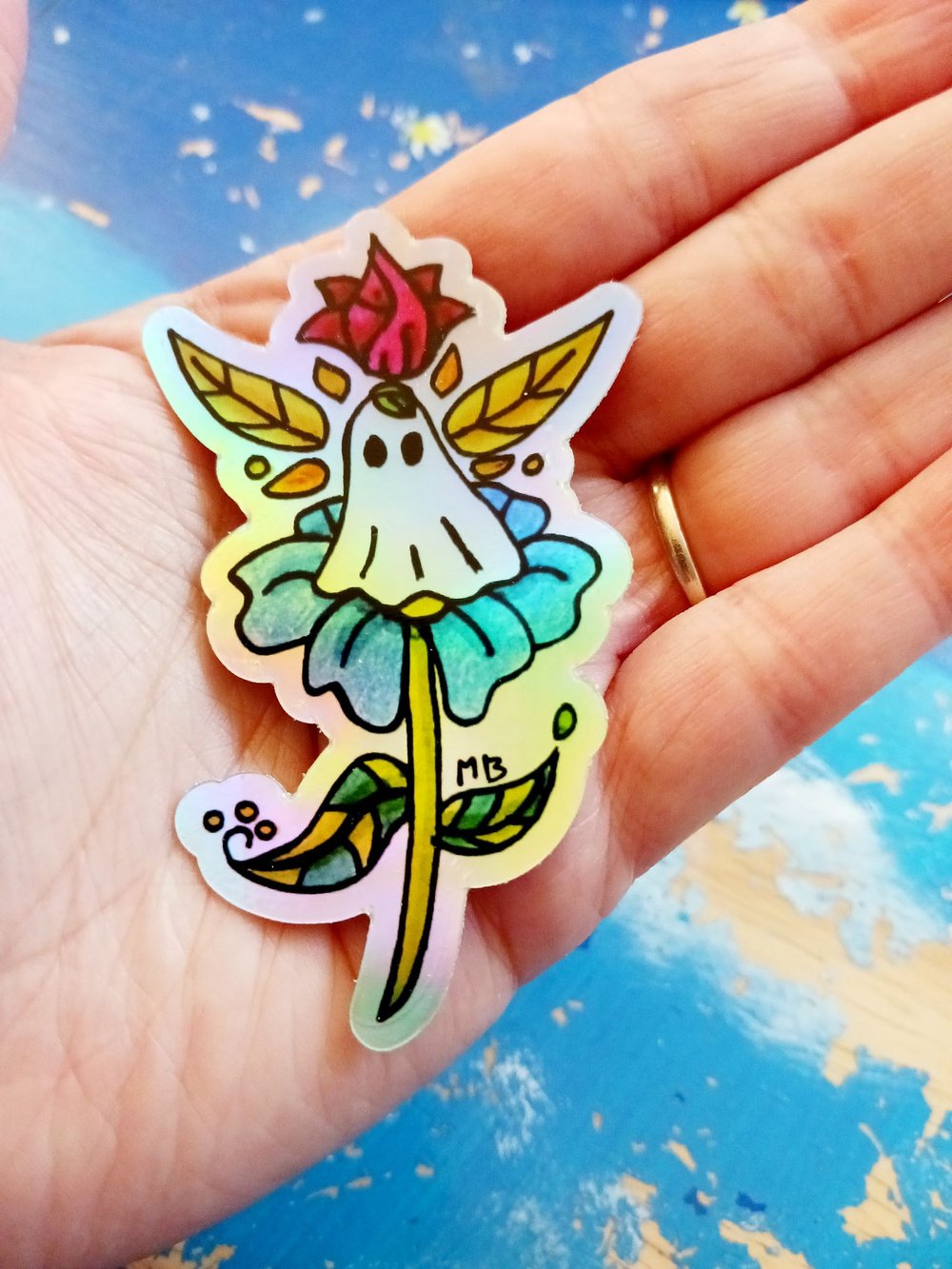 Image of SOLD OUT! Ghost Flower Holographic Vinyl Sticker