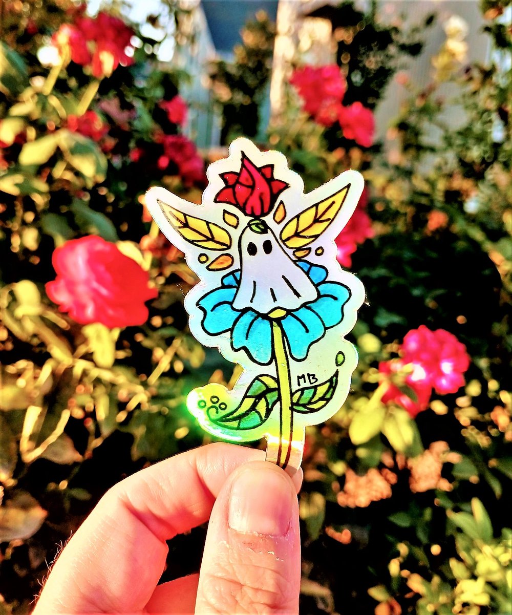 Image of SOLD OUT! Ghost Flower Holographic Vinyl Sticker