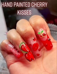 Image 2 of HAND PAINTED  CHERRY KISSES  PRESS ON VALENTINO ACRYLIC NAILS 🍒 