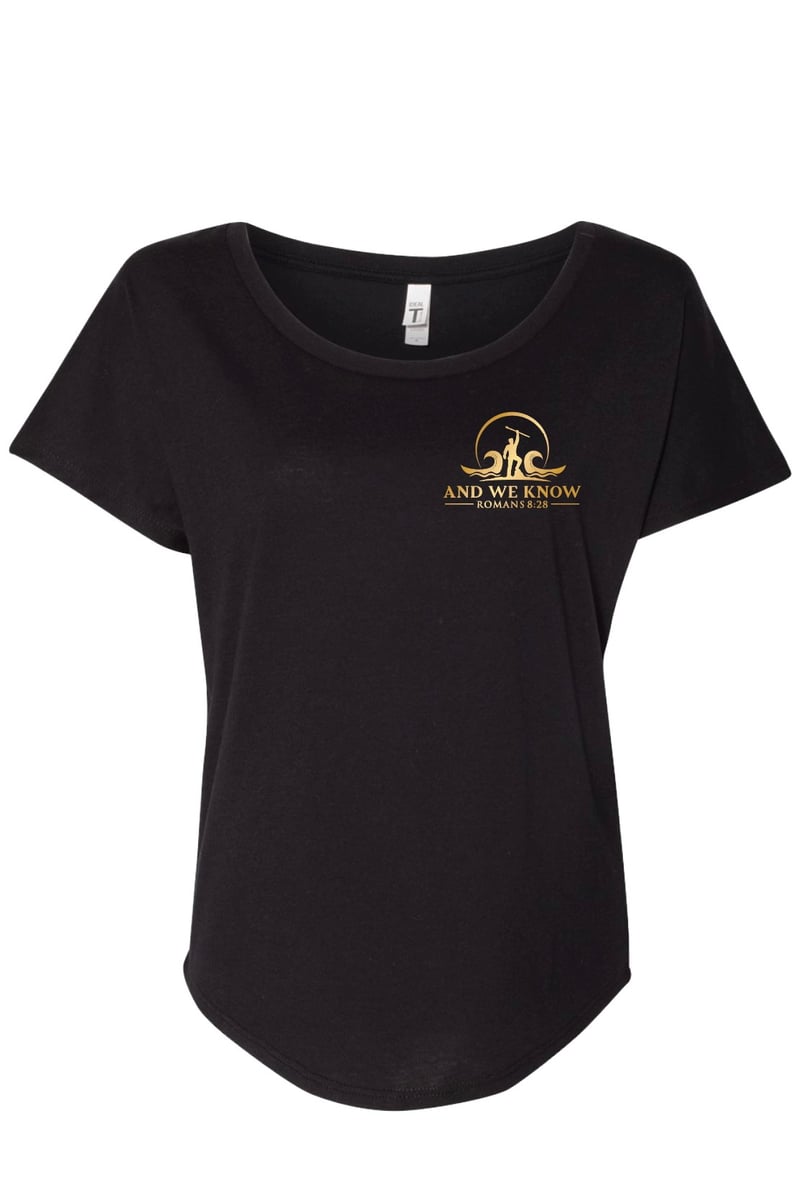 Women's Dolman Black Tee with Gold Logo Right To Print